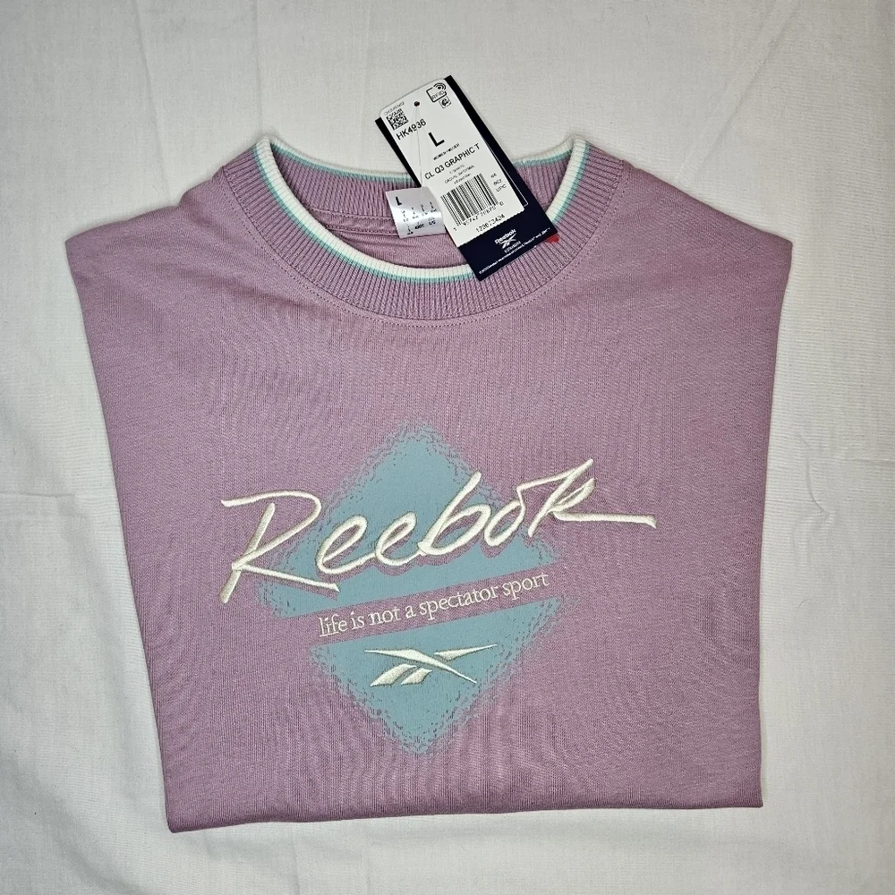 Reebok Pink Retro Logo Graphic Sweater Tee NWT 20" PTP - Picture 5 of 13